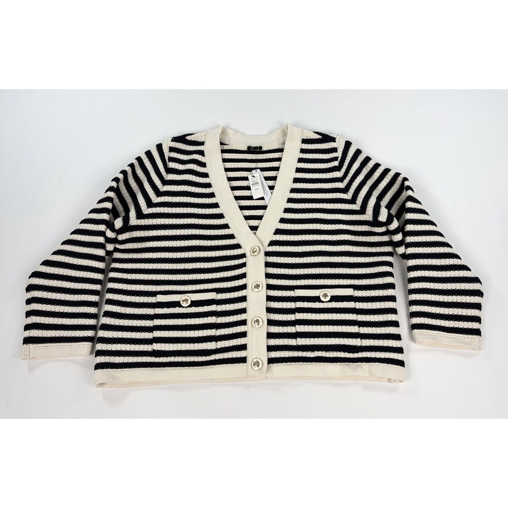 Talbots Striped Cardigan Sweater Navy White Crest Button Women's Plus Petite 2XP